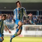 El 'Chino' Montero celebra un gol con el Talavera ante el Málaga en la Copa del Rey.
