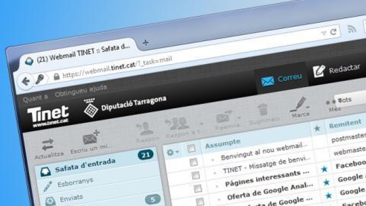Aspecto del servicio de correo electrónico de Tinet