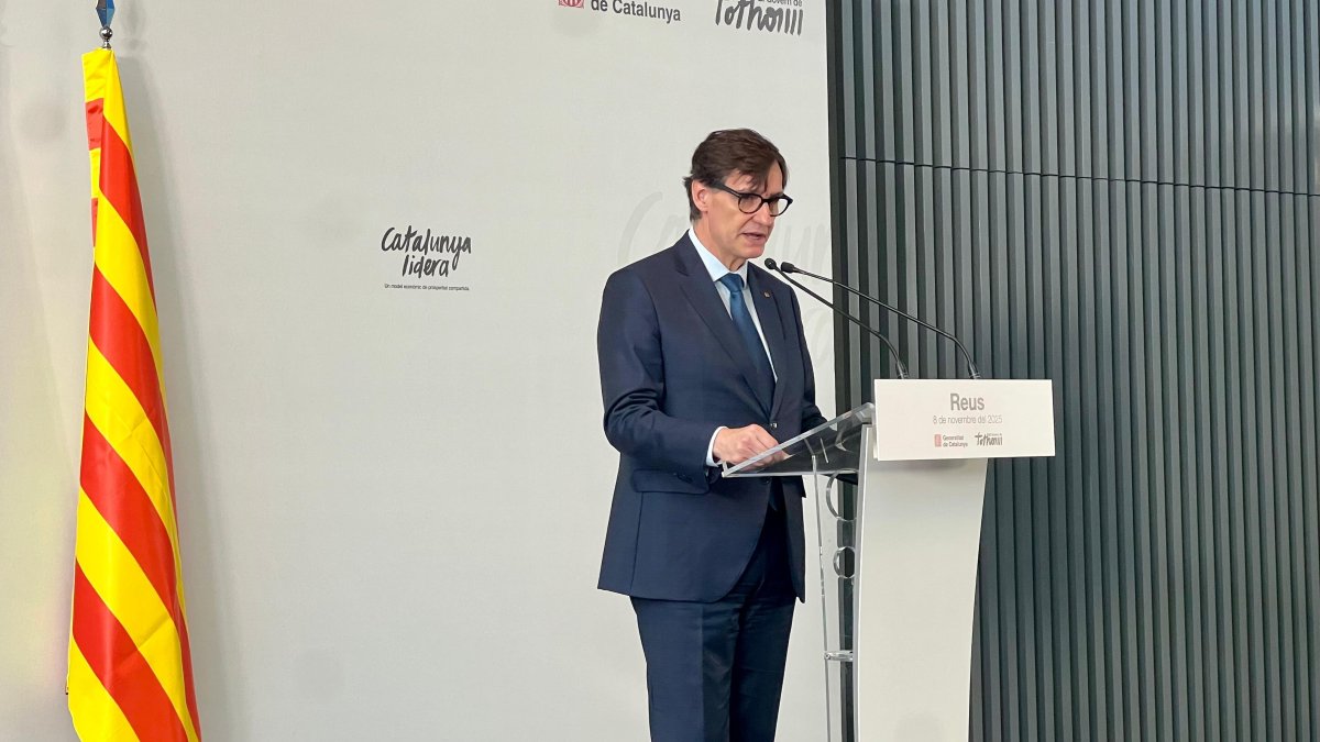 Salvador Illa durante la conferencia ‘Catalunya lidera’ desde FiraReus