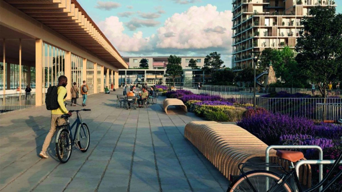 Imatge virtual del projecte de la nova estació d’autobusos de Reus, amb l’espai superior urbanitzat com a zona verda i de vianants, integrada al futur entorn del Carrilet.