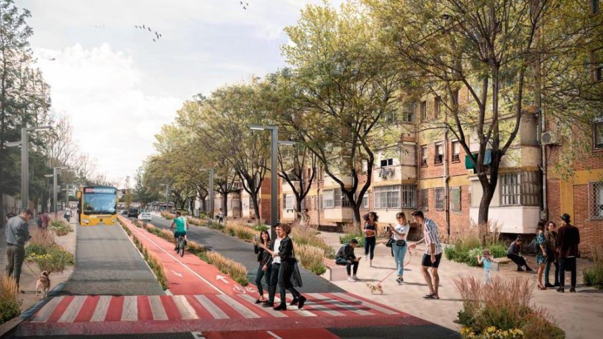 Así és la simulación del futuro Eix Astorga, con más espacio para peatones.