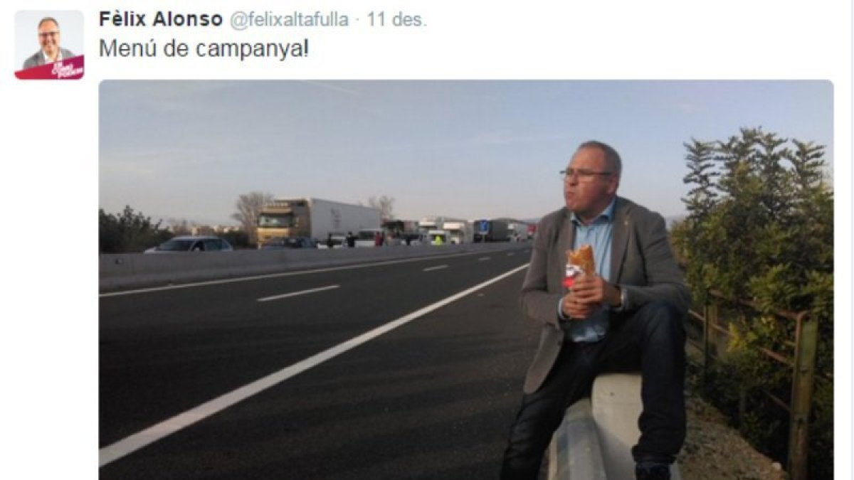 Tweet de Fèlix Alonso (En Comú Podem) durant aquesta campanya electoral.
