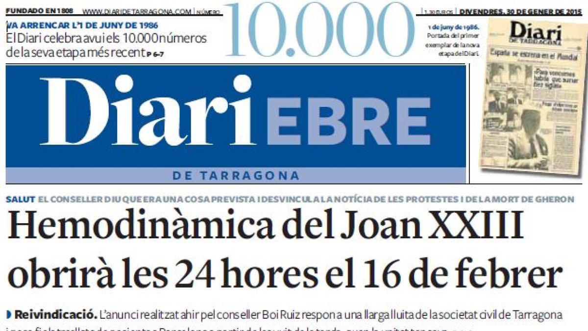 Portada Ebre, divendres 30 de gener de 2015