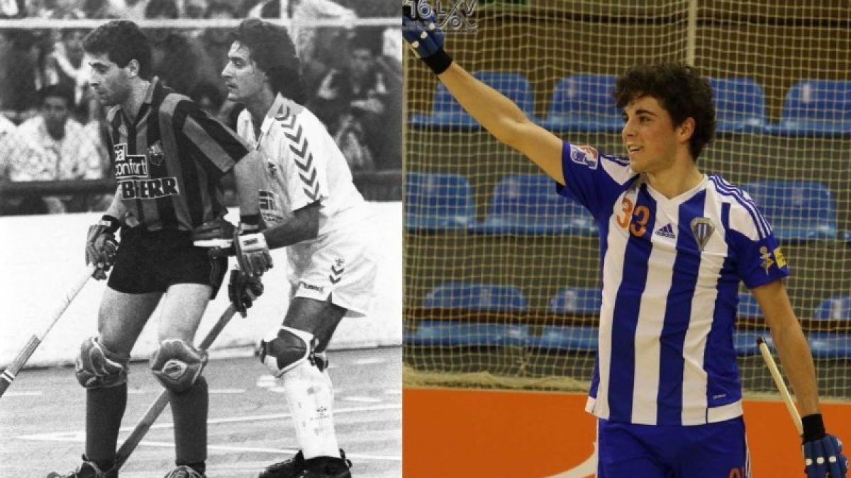 Quico Alabart, en su época de jugador del Reus y Ignacio, celebrando un gol con el Voltregà.