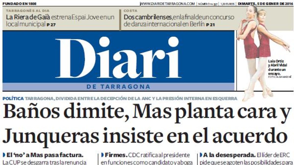 Portada, dimarts 5 de gener de 2016