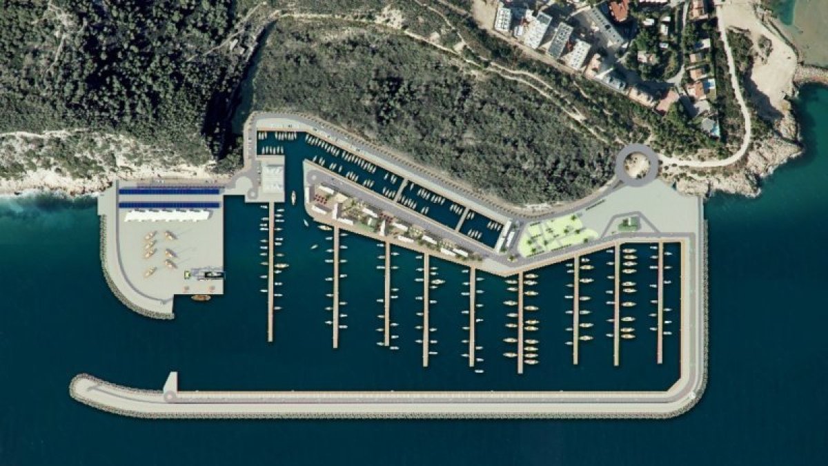 Imagen virtual del proyecto inicial del puerto deportivo de Cap Salou, previsto junto a la antigua cantera.