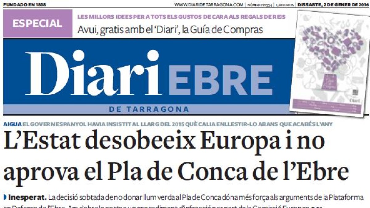 Portada Ebre, dissabte, 2 de gener de 2016