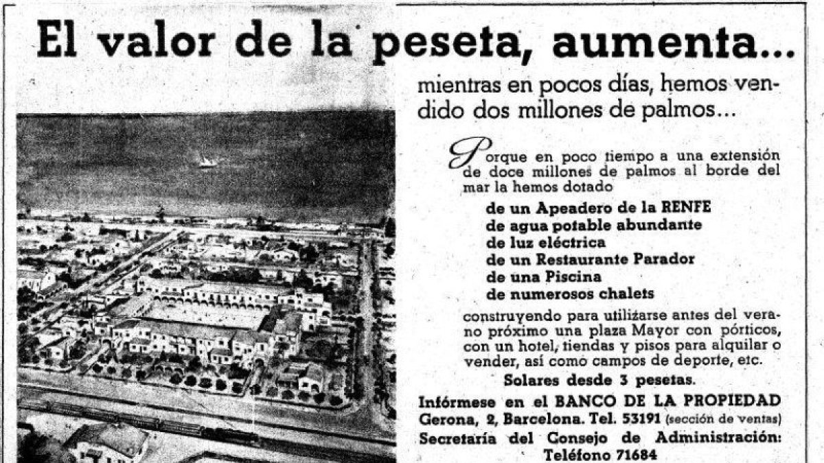 Uno de los anuncios para vender terrenos en lo que acabó siendo Segur de Calafell.