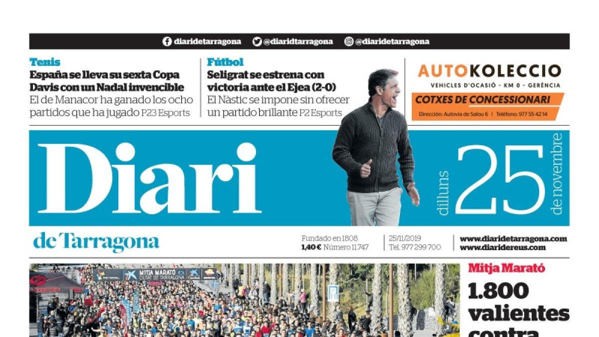 Lea la portada del Diari de este lunes, 25 de noviembre de 2019