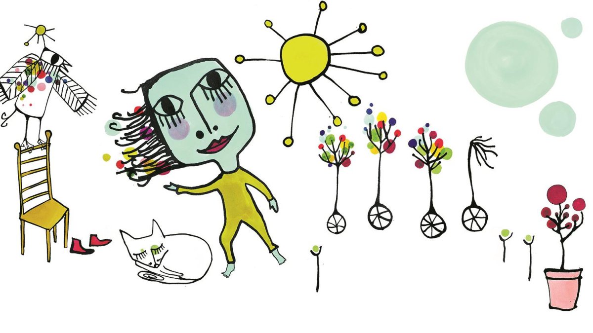 Il·lustracions de ‘El barret de sol’ quan l’ocell demana que balli la gata.