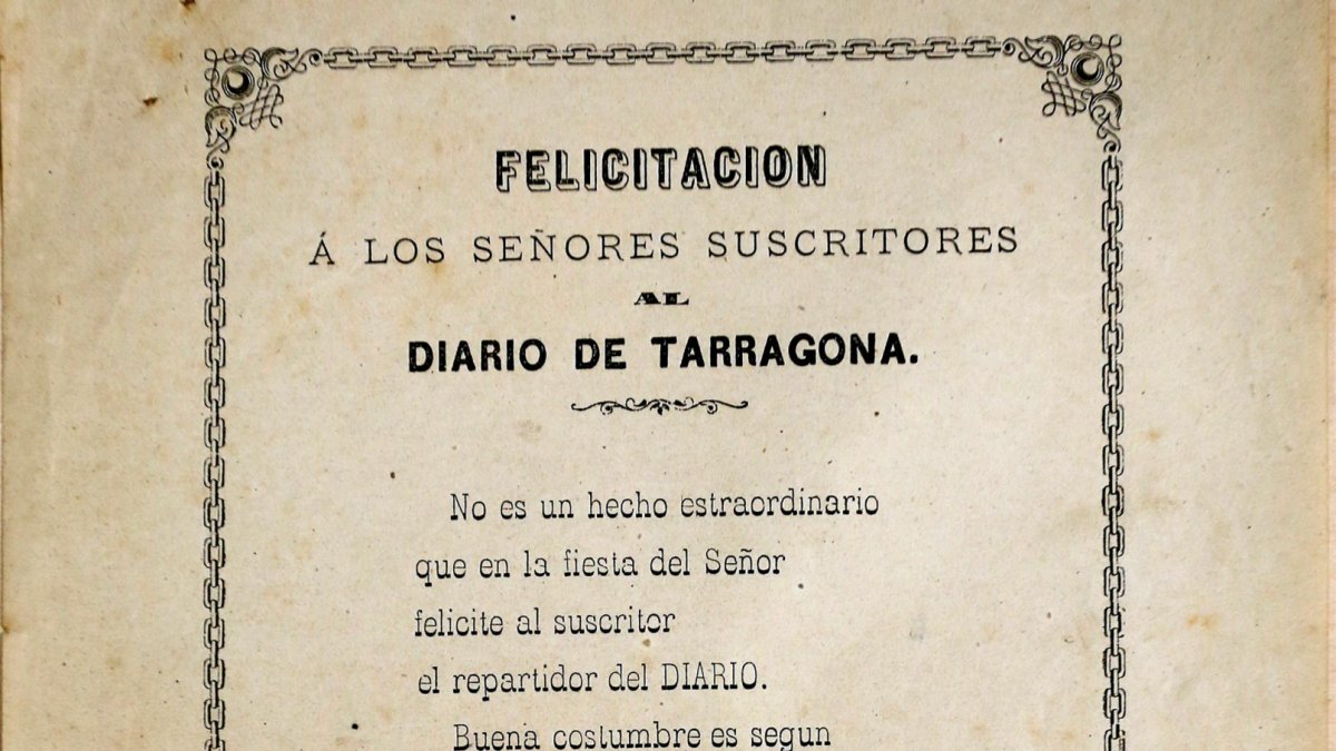 Felicitació per rebre les estrenes de Nadal del repartidor del ‘Diari de Tarragona’ de 1872. Llegat Babot / BHMT.