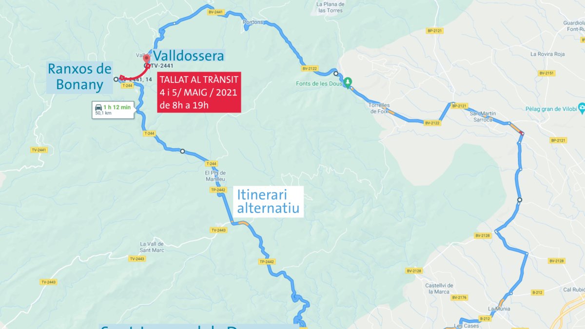 La carretera de Santes Creus a Pontons, cortada el 4 y 5 de mayo por obras