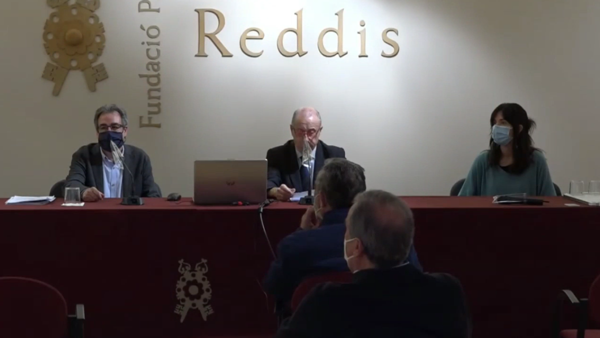 Un moment de la trobada virtual a la seu de la Fundació Privada Reddis de Reus, a principis de març.
