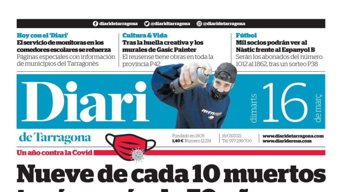 Portada del Diari de Tarragona del martes 16 de marzo de 2021