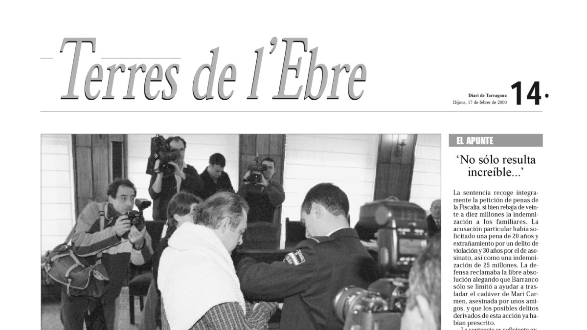 El ‘Diari’ va seguir el judici celebrat a l’Audiència de Tarragona. Aquest és l’article en què es detalla la condemna imposada a Barranco. Imatge: DT