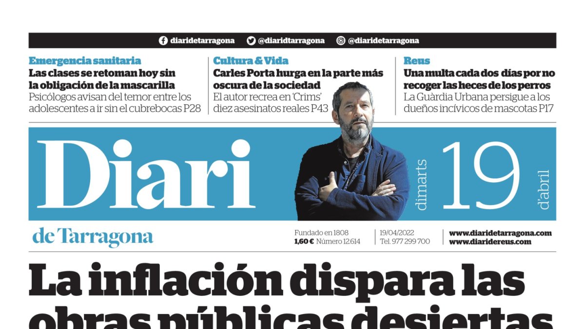 Portada del Diari de Tarragona del martes 19 de abril de 2022