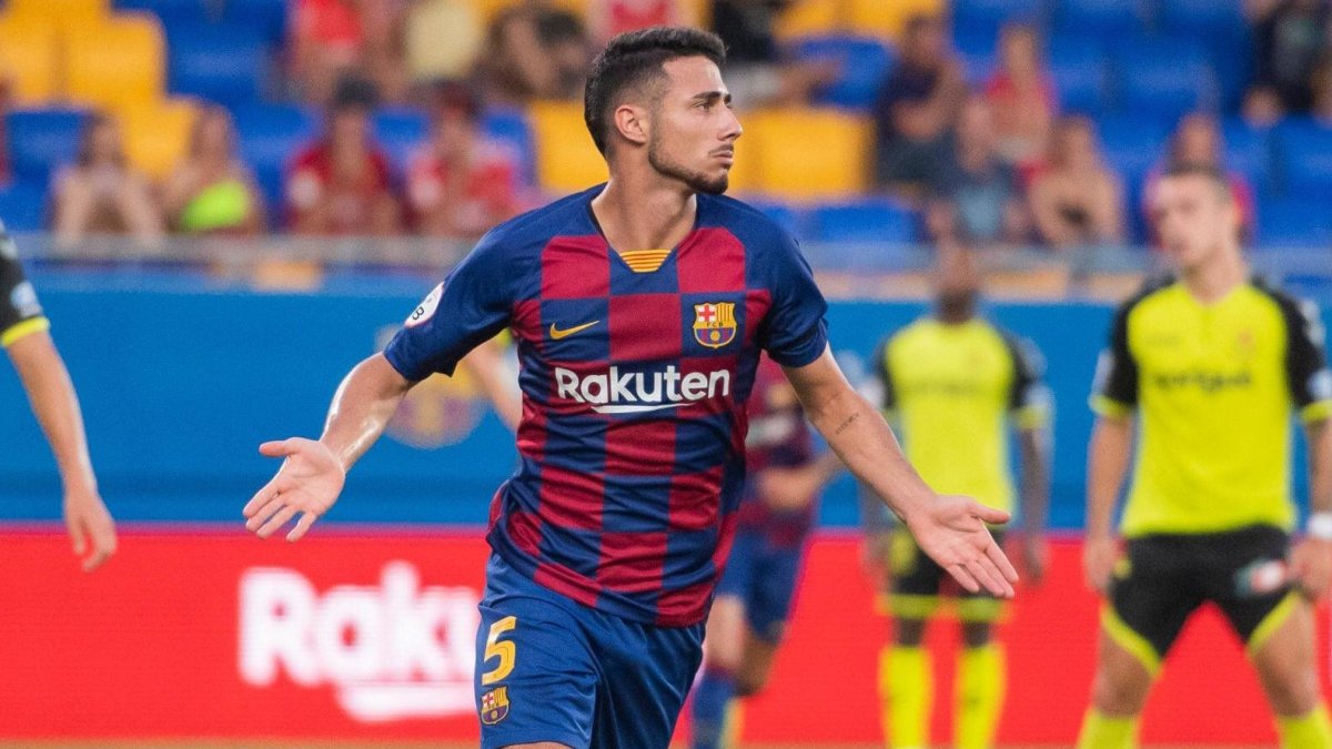 Guillem Jaime celebra un gol el filial azulgrana.