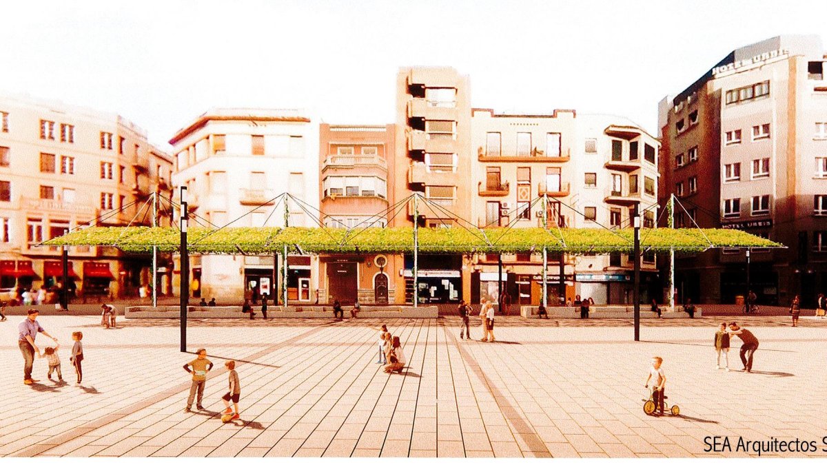 Imagen virtual de cómo será la pérgola. La vegetación recubrirá parte de la estructura. También habrá bancos y jardineras.