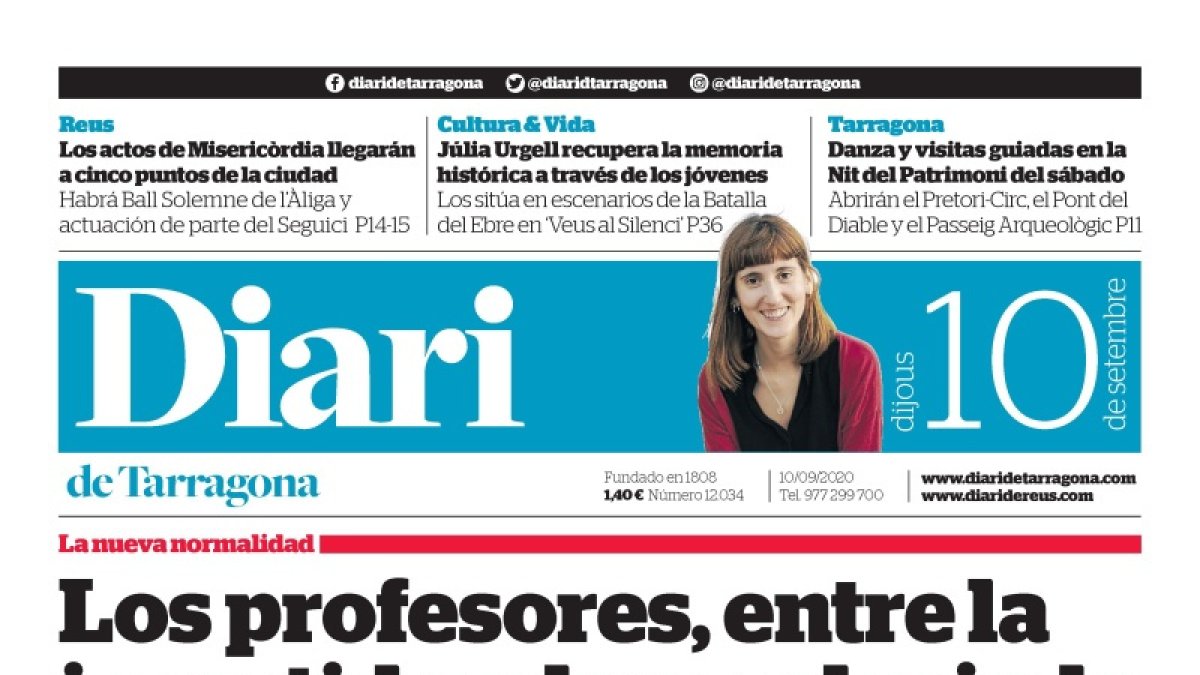 Lea la portada del Diari de este jueves, 10 de septiembre de 2020