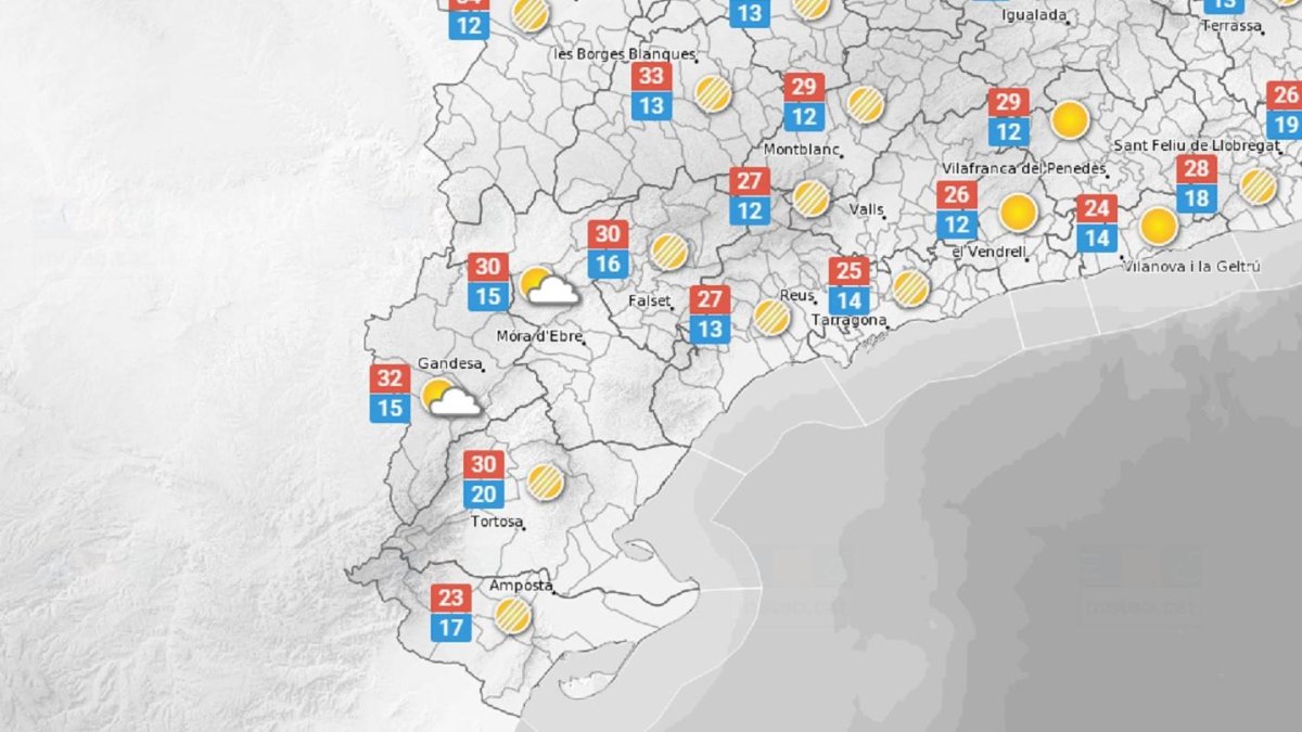 La predicció meteorològica d'aquest dilluns a Tarragona. FONT: Meteo.cat