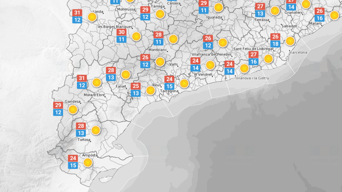 La predicció meteorològica d'aquest diumenge a Tarragona. FONT: Meteo.cat
