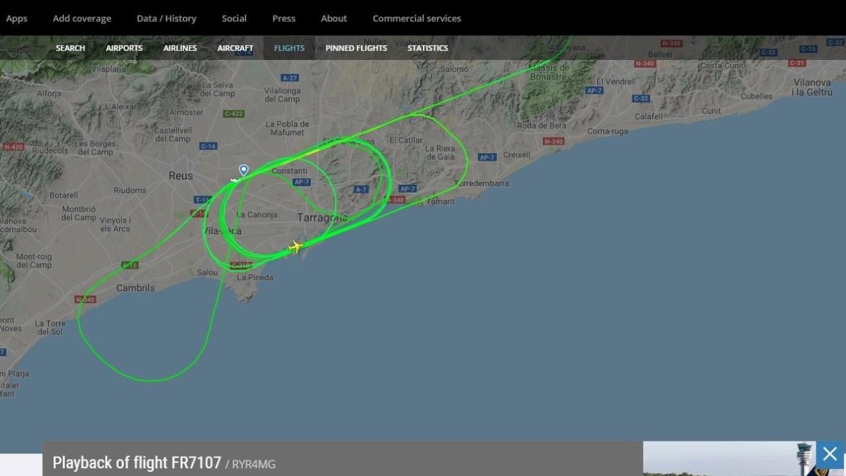 Recorrido del avión ante la imposibilidad de aterrizar en el aeropuerto.