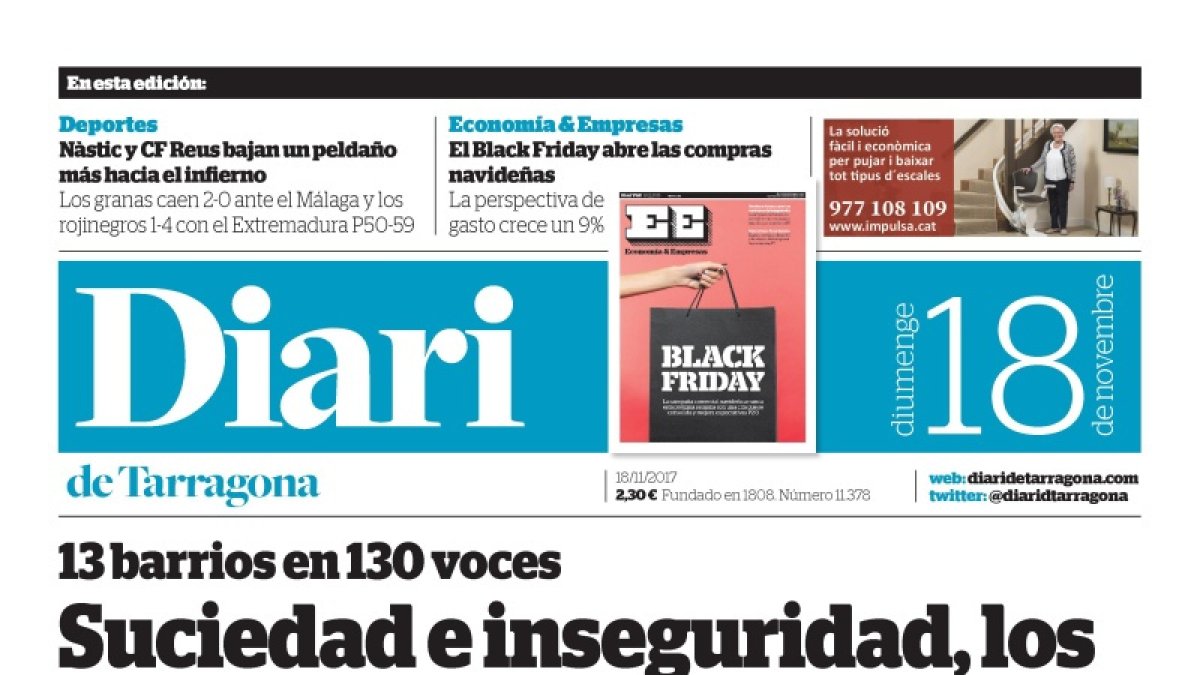 Lea la portada del Diari del 18/11/2018