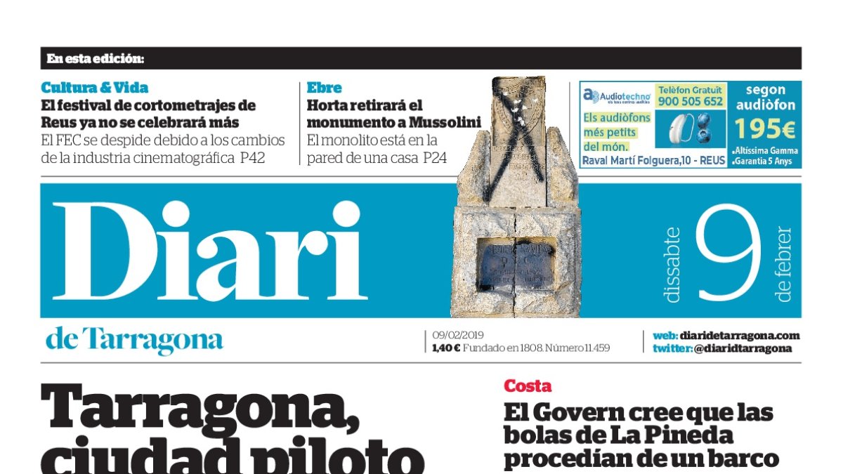 Lea la portada del Diari del sábado 09/02/2019