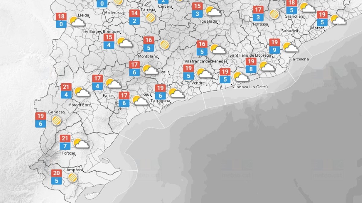 La predicció meteorològica d'aquest diumenge a Tarragona. FONT: Meteo.cat