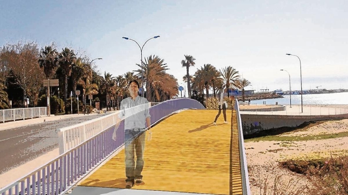Recreación virtual del nuevo puente que se construirá en el paseo marítimo.