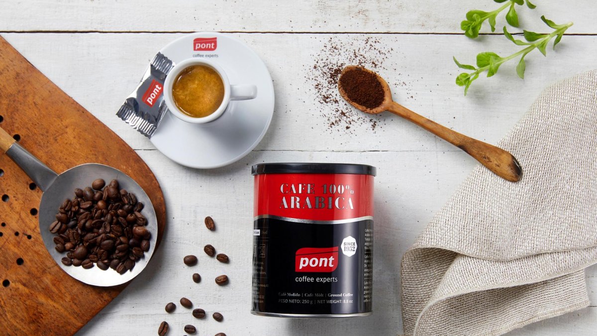 El Arábica 100% molido de Pont es adecuado para su uso en cafeteras domésticas.