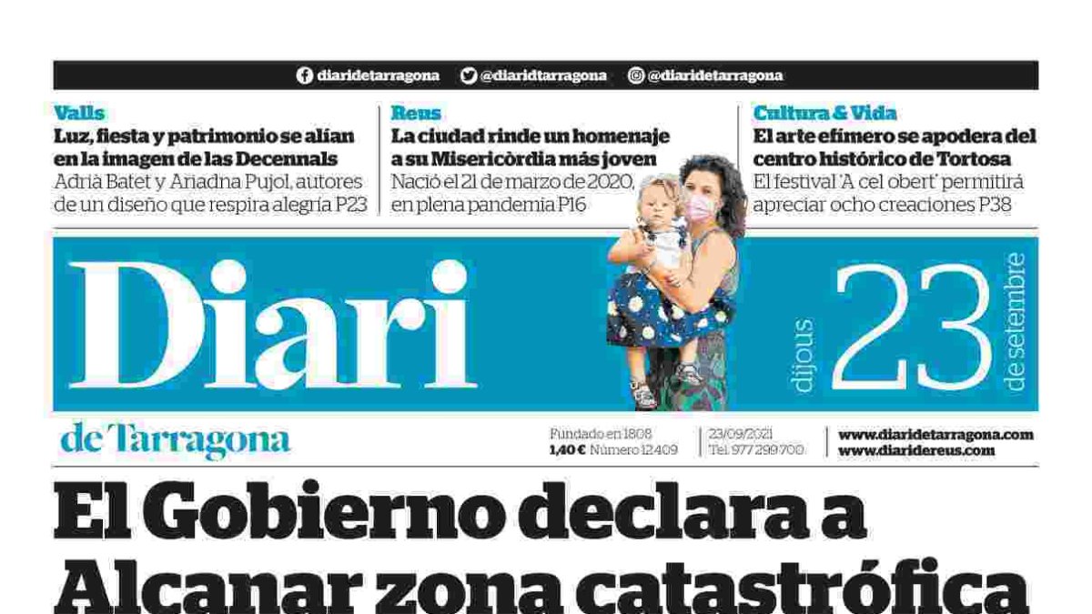 Portada del Diari de Tarragona del jueves 23 de septiembre de 2021