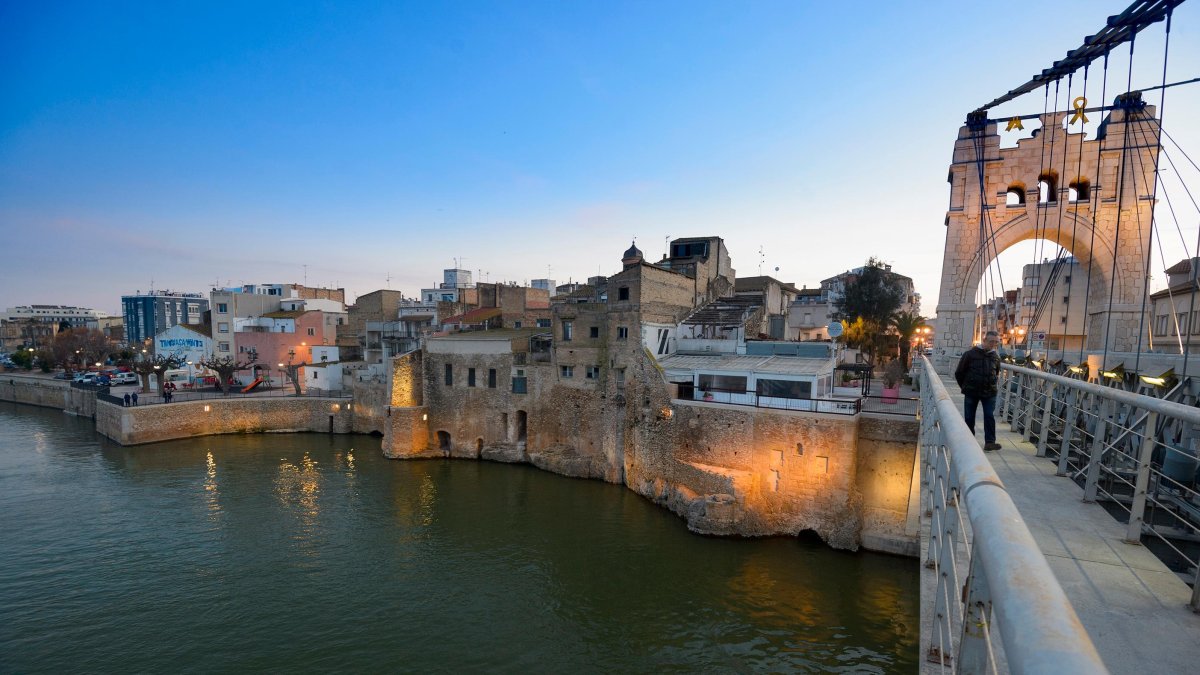 Amposta des del Pont Penjant sobre l'Ebre.