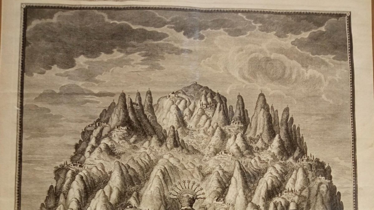 Il·lustració de la Mare de Déu de Montserrat, pel pintor francès Joseph Flaugier el 1791. Fons: Museu Pau Casals del Vendrell.