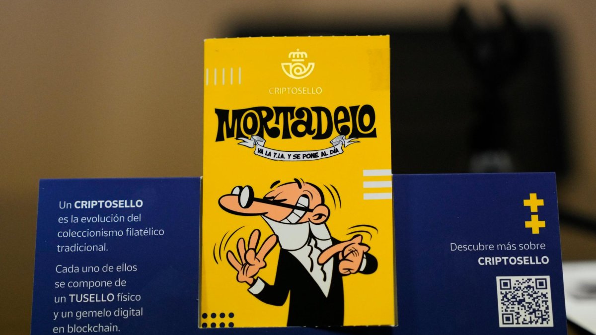 El criptosello con la imagen de Mortadelo consta de una parte física que es franqueable y otra digital.