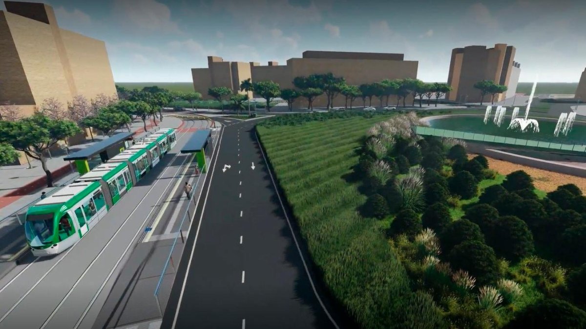 Imagen virtual del paso del tranvía por Països Catalans, en Vila-seca.