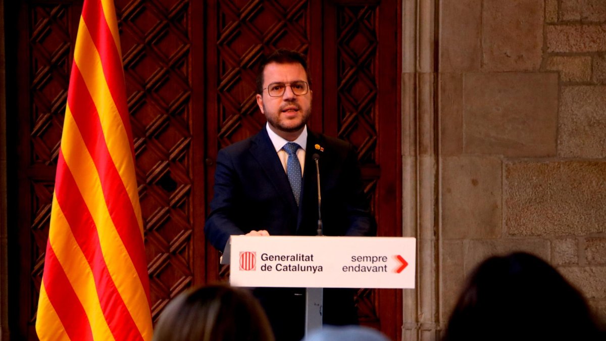 Pere Aragonès durante la comparecencia de este miércoles.