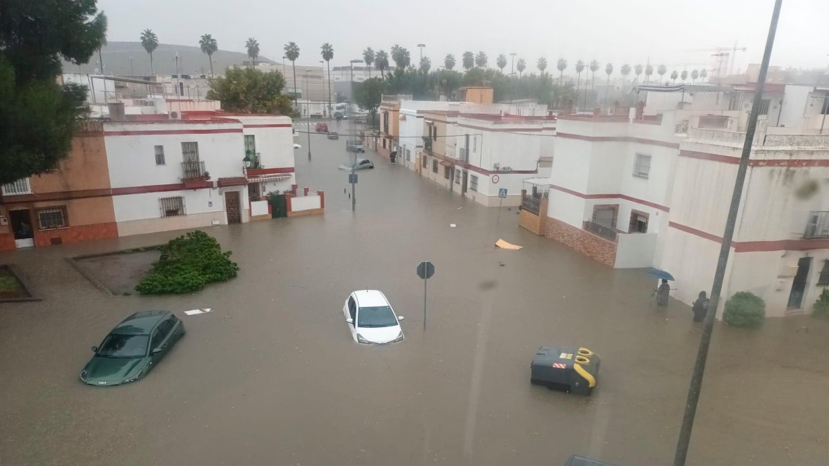 Así estaba esta mañana de martes Jerez de la Frontera a causa del temporal.