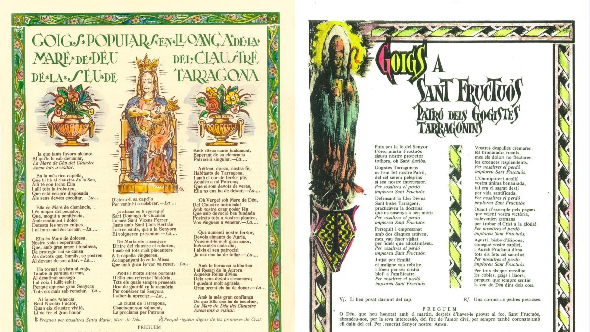 Goigs dedicats a S. Fructuós i a la Mare de Déu del Claustre. Números 1 i 2 del catàleg de l’entitat.
