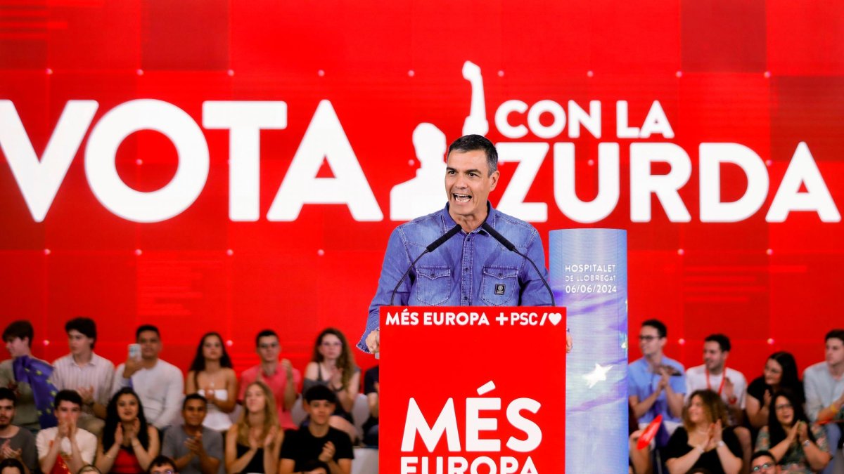 Pedro Sánchez, en un mitin del PSOE de esta campaña de las europeas.