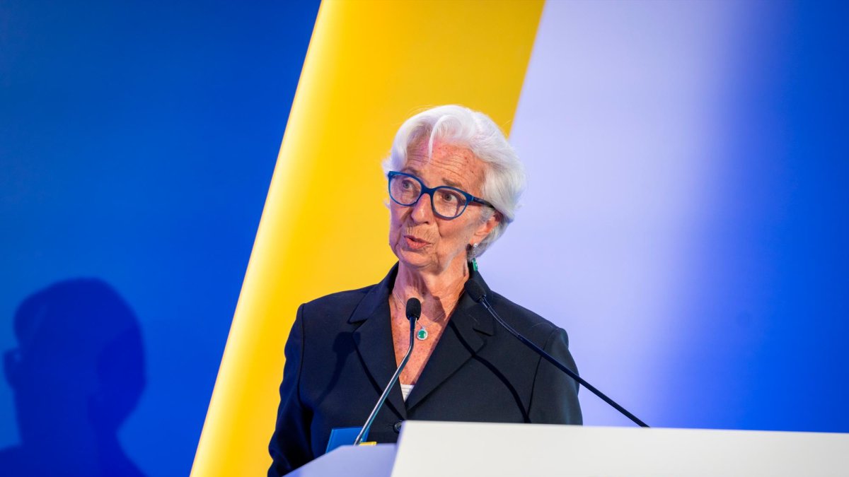 La presidenta del Banco Central Europeo (BCE), Christine Lagarde, en la clausura del foro anual que el organismo realiza en Sintra (Portugal), el pasado 3 de junio.