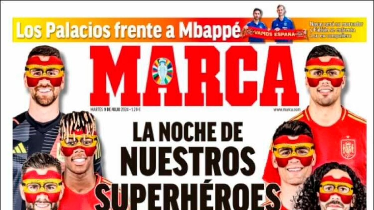 La portada de Marca recuerda a la máscara protectora de Mbappe.