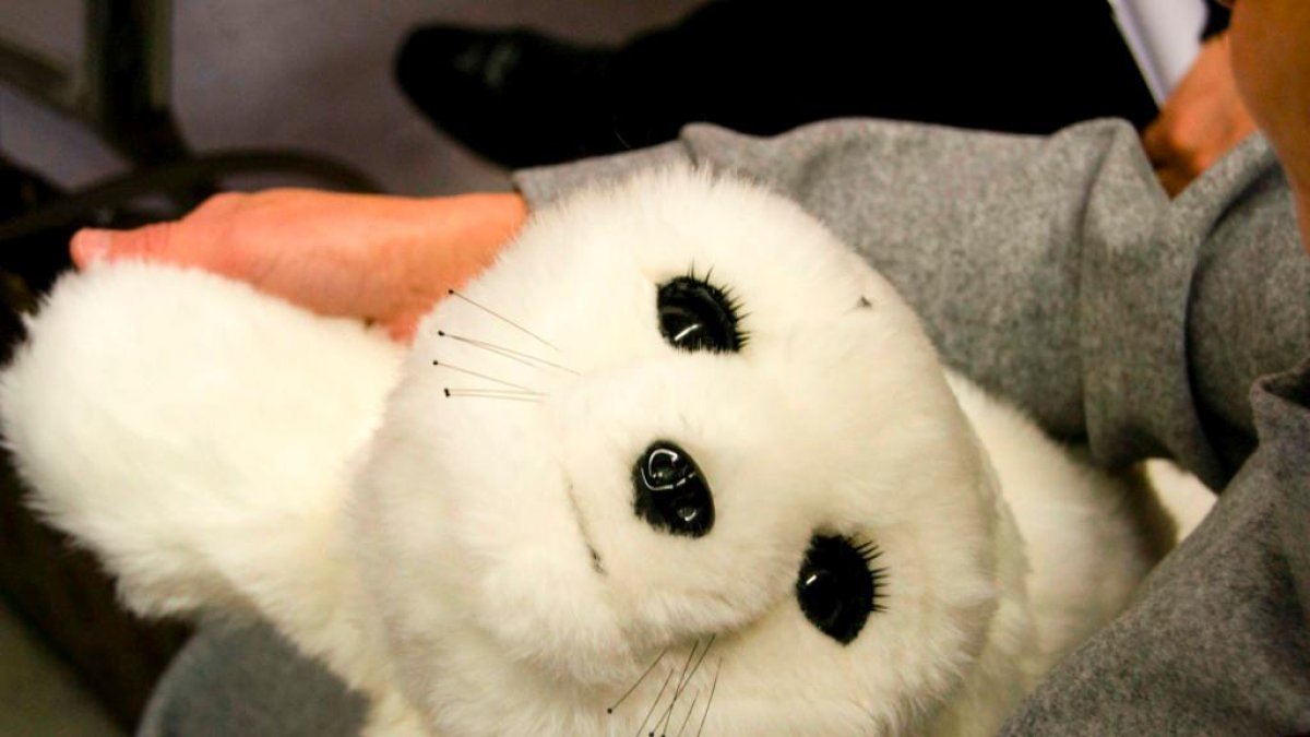 Nuka, un robot con apariencia de cachorro de foca, desarrollado por Takanori Shibata, del Instituto de Investigación de Sistemas Inteligentes de Japón.