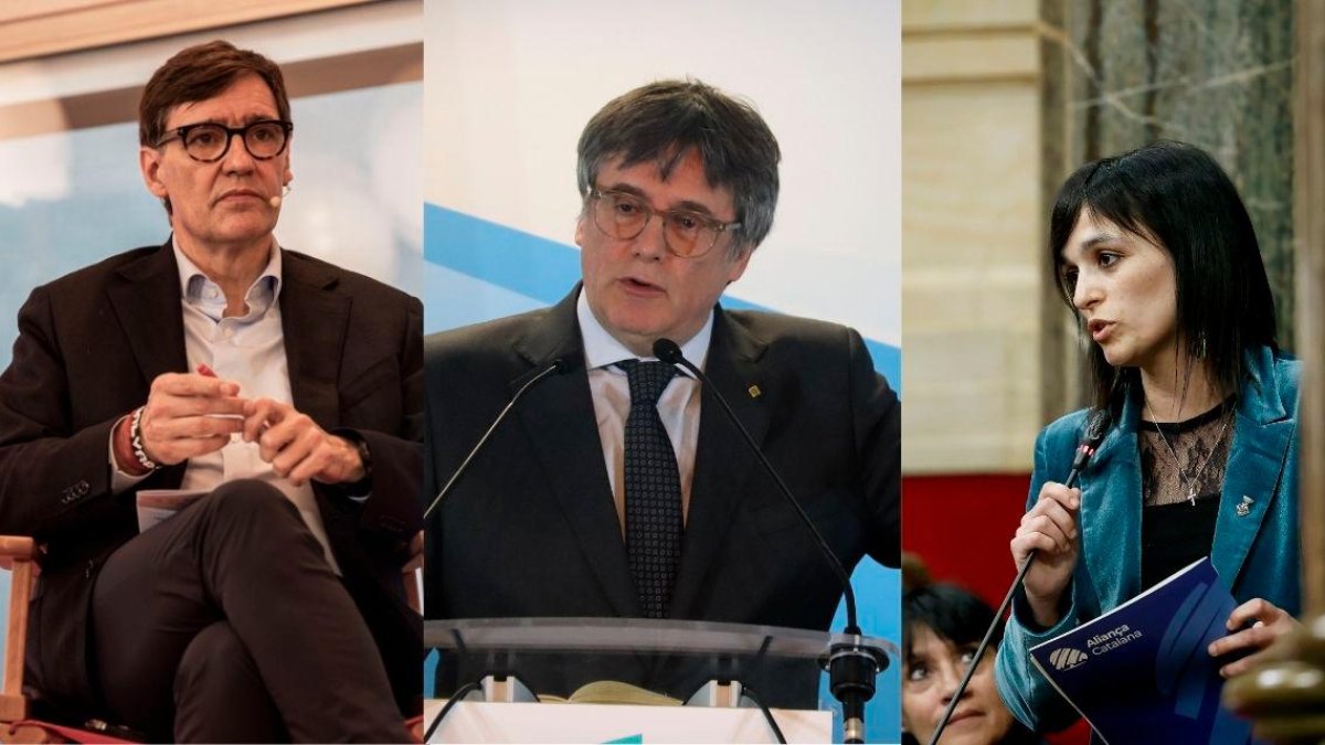 Salvador Illa (PSC), Carles Puigdemont (Junts) i Sílvia Orriols (AC).
