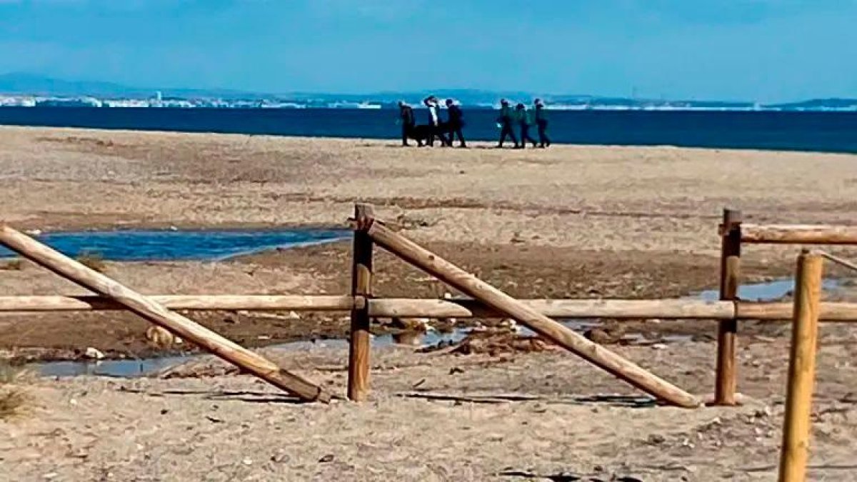Momento del levantamiento del cadáver del joven el domingo 2 de febrero en la playa Punta del Riu.