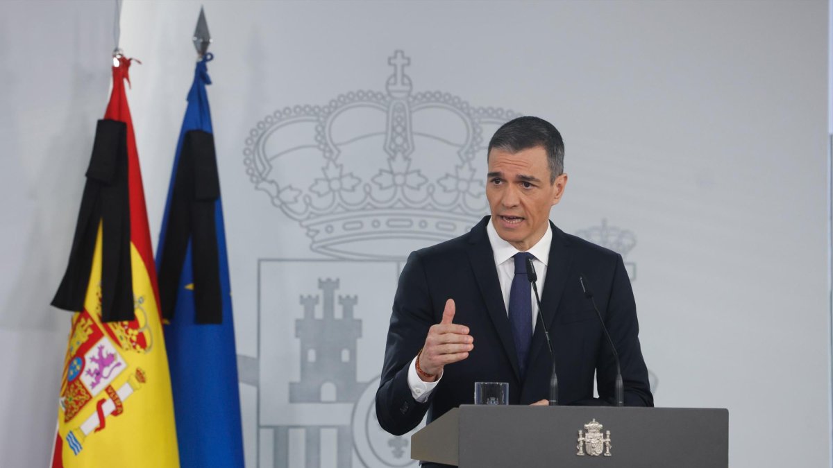 El presidente del Gobierno, Pedro Sánchez, durante su comparecencia tras el Consejo de Ministros de este martes.