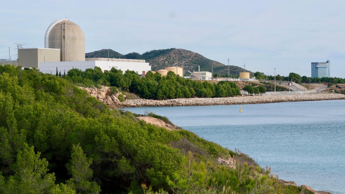 La central nuclear Vandellòs II, en activo, y al fondo elreactor de Vandellòs I en proceso de desmantelamiento.​