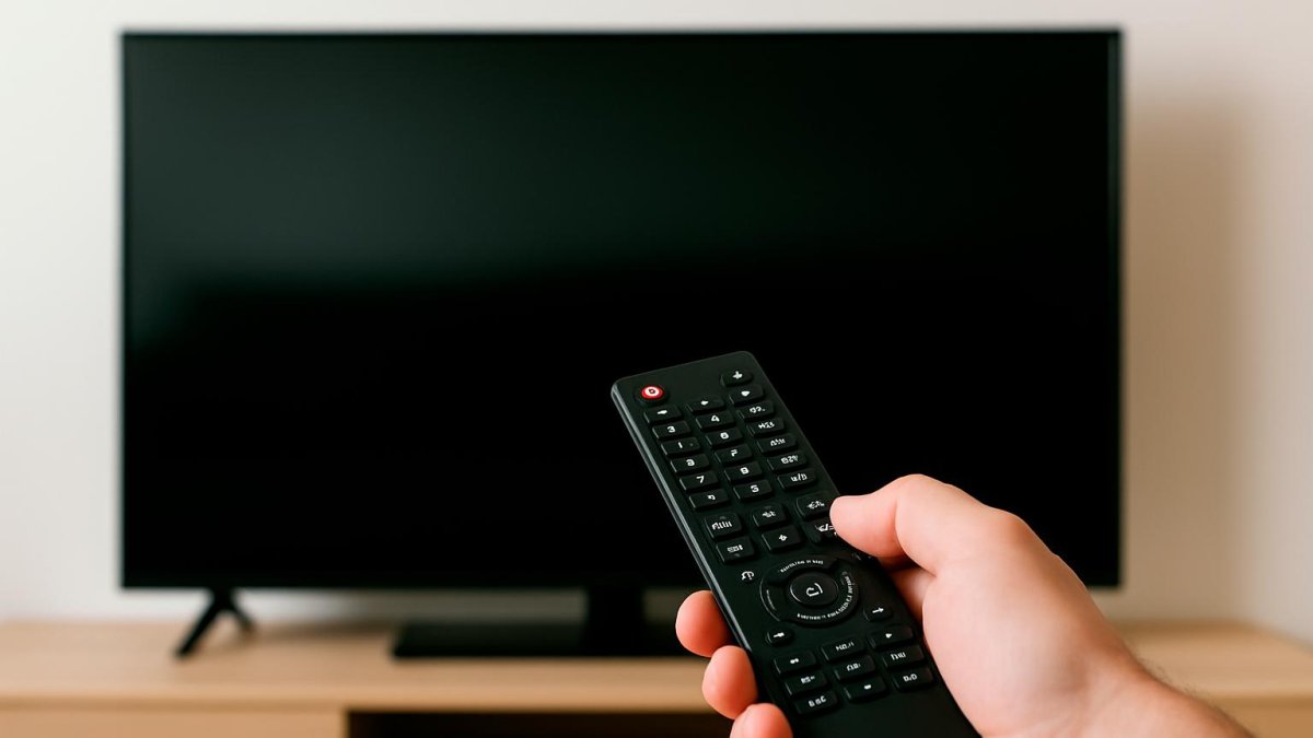 Imagen de una persona a punto de encender una televisión.