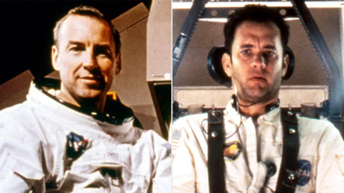 El astronauta Jim Lovell y el actor Tom Hanks que lo interpretó en la película Apollo 13.​