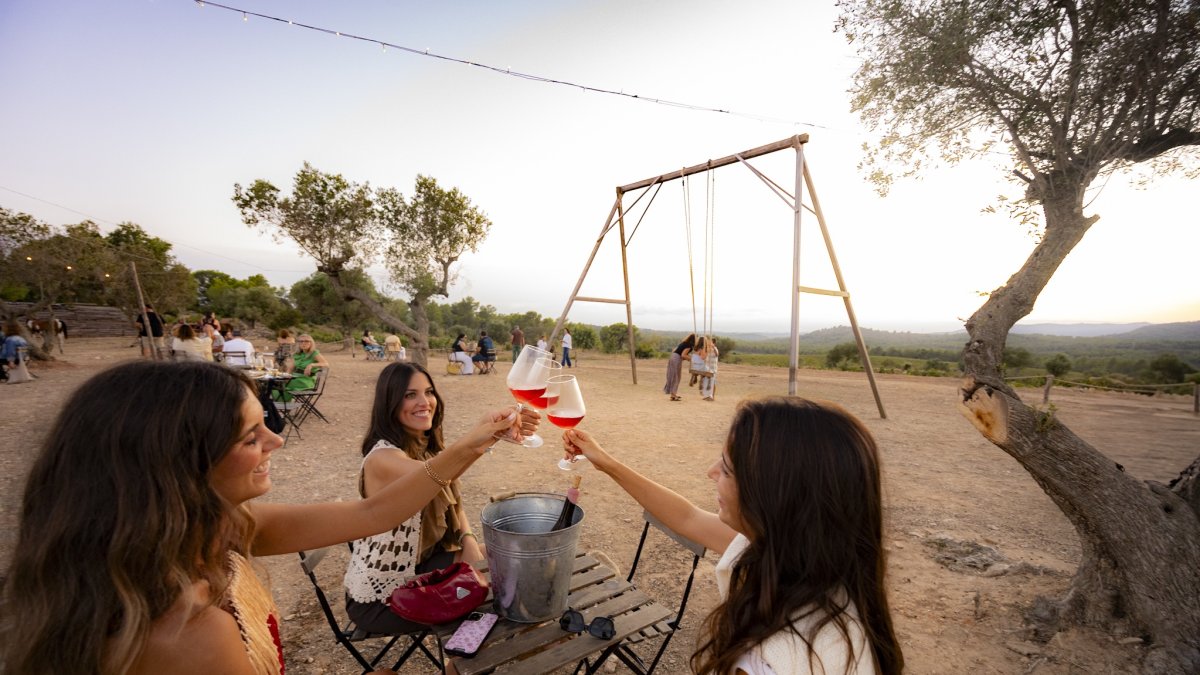 Tres jóvenes brindan en Els Plans by SICUS.